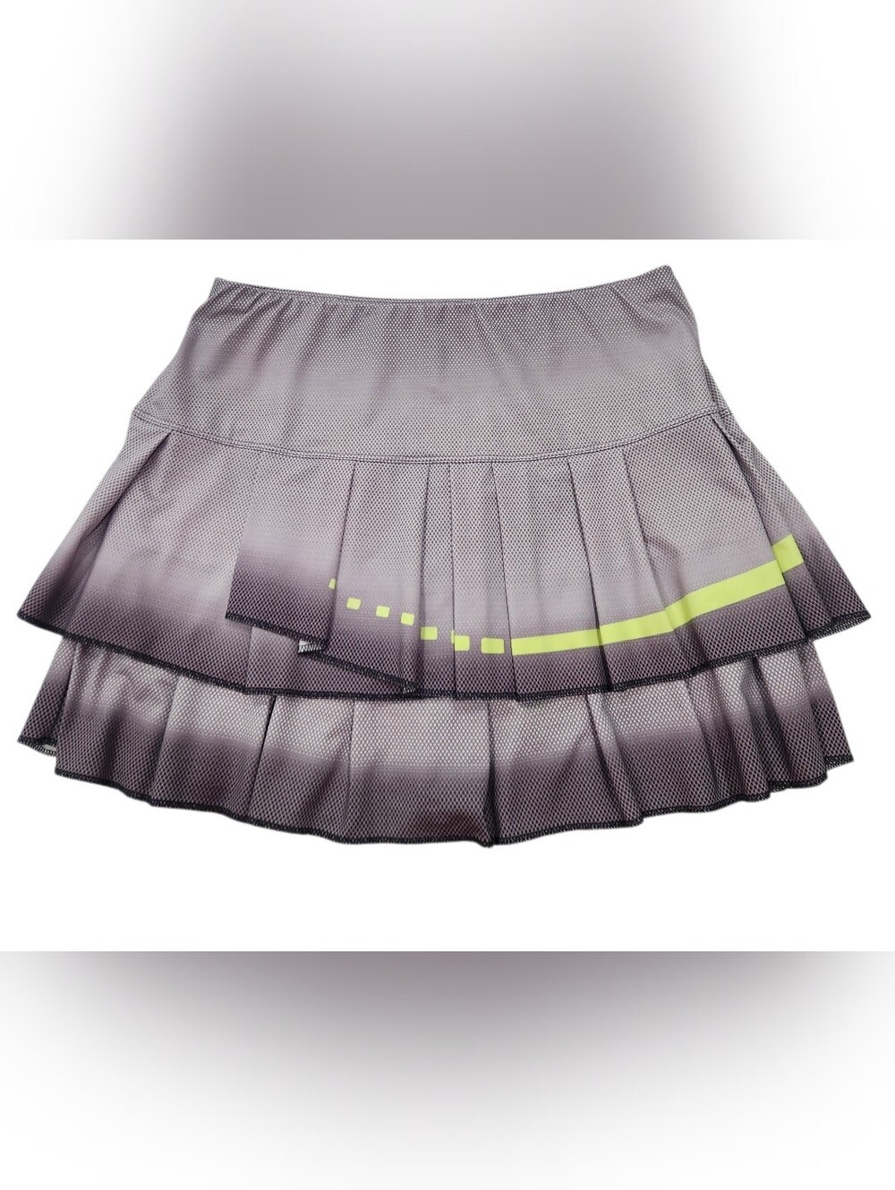 Lucky in Love Women’s M Gray Pleated Tennis Skirt Skort Neon Yellow Accent